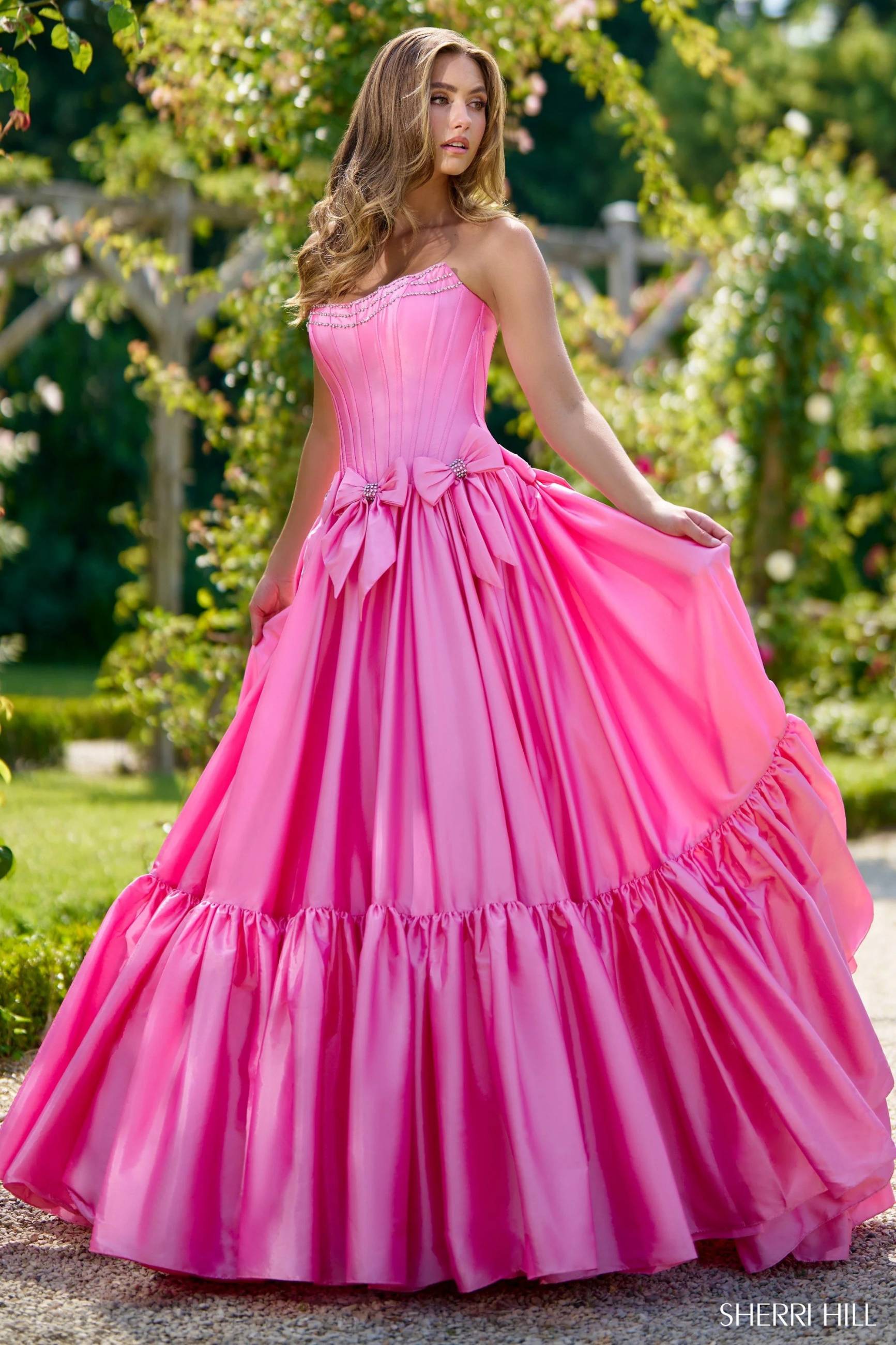 Sherri Hill Pink Prom Dress with bows