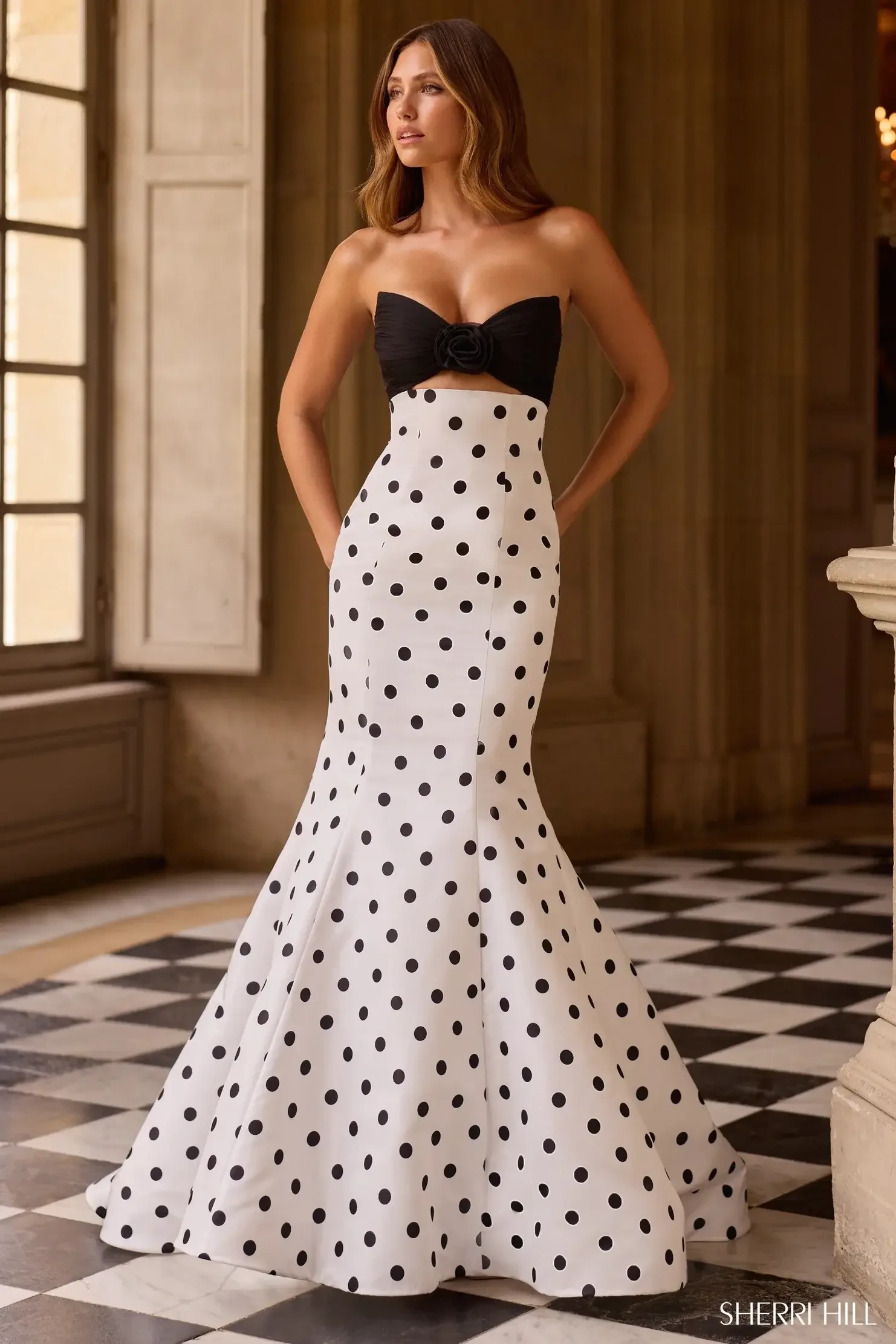 Sherri Hill Polka Dot Prom Dress 56036