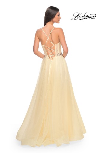 La Femme 32117 Embroidered Waist Tulle A-Line Gown #4 Pale Yellow thumbnail