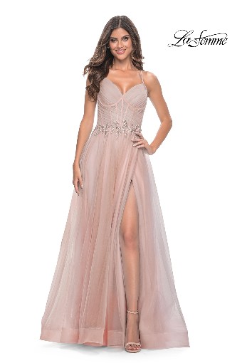 La Femme 32117 Embroidered Waist Tulle A-Line Gown #0 default Mauve thumbnail