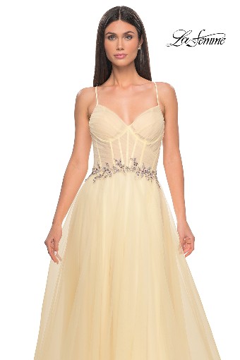 La Femme 32117 Embroidered Waist Tulle A-Line Gown #3 Pale Yellow thumbnail